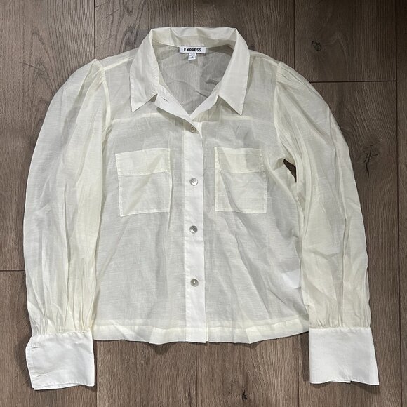 Express White Sheer Button Down Size M - Picture 1 of 4
